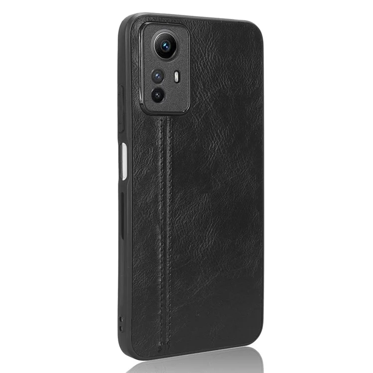 Phone Case for Xiaomi Redmi Note 12S 4G , PU Leather Coated TPU+PC Cowhide Texture Phone Cover - Black