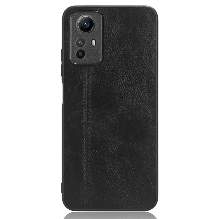 Phone Case for Xiaomi Redmi Note 12S 4G , PU Leather Coated TPU+PC Cowhide Texture Phone Cover - Black