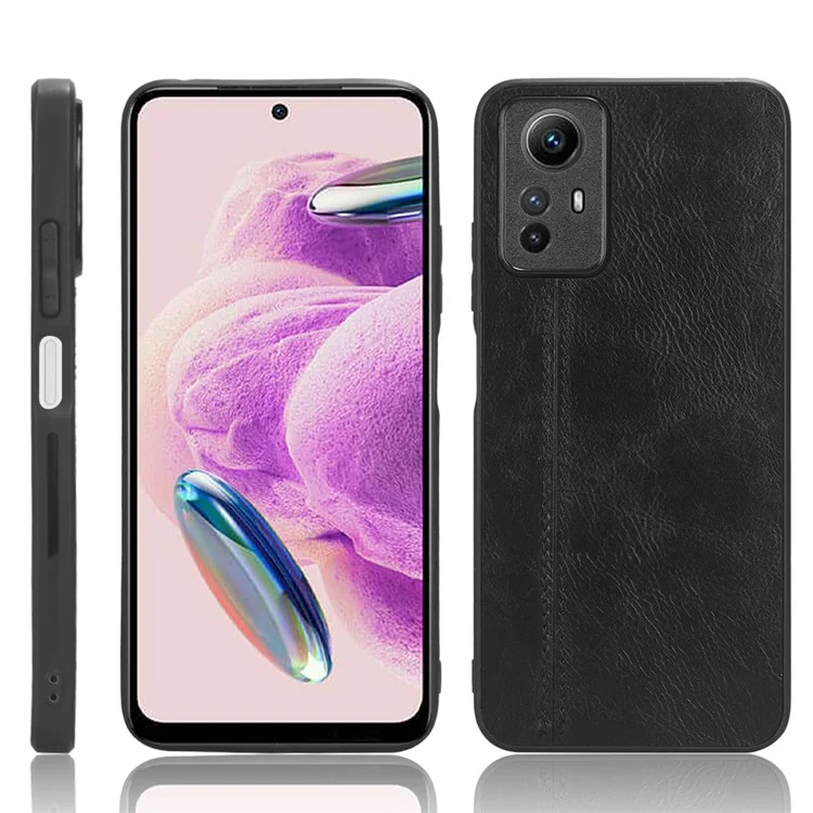 Phone Case for Xiaomi Redmi Note 12S 4G , PU Leather Coated TPU+PC Cowhide Texture Phone Cover - Black