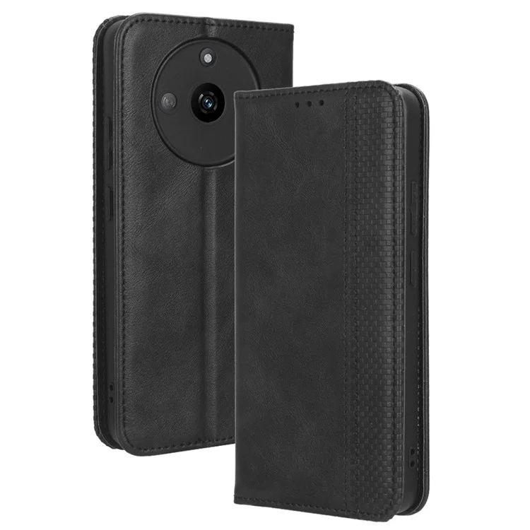 Pour Realme 11 5G (Chine) Rétro Support PU Leather Phone Case Wallet Mobile Phone Anti-Scratch Cover - Noir