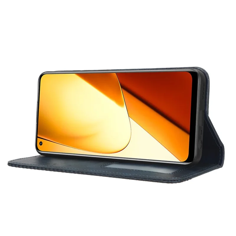 For Realme 11 5G (China) Retro Stand PU Leather Phone Case Wallet Mobile Phone Anti-Scratch Cover - Blue