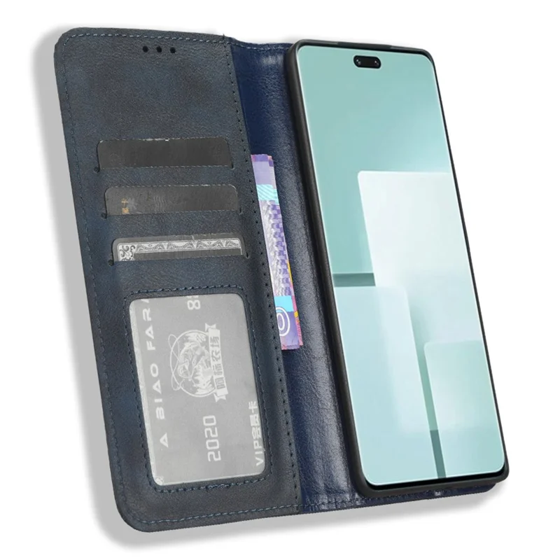 For Xiaomi Civi 3 5G Retro Phone Case Stand PU Leather Wallet Mobile Phone Anti-Scratch Cover - Blue