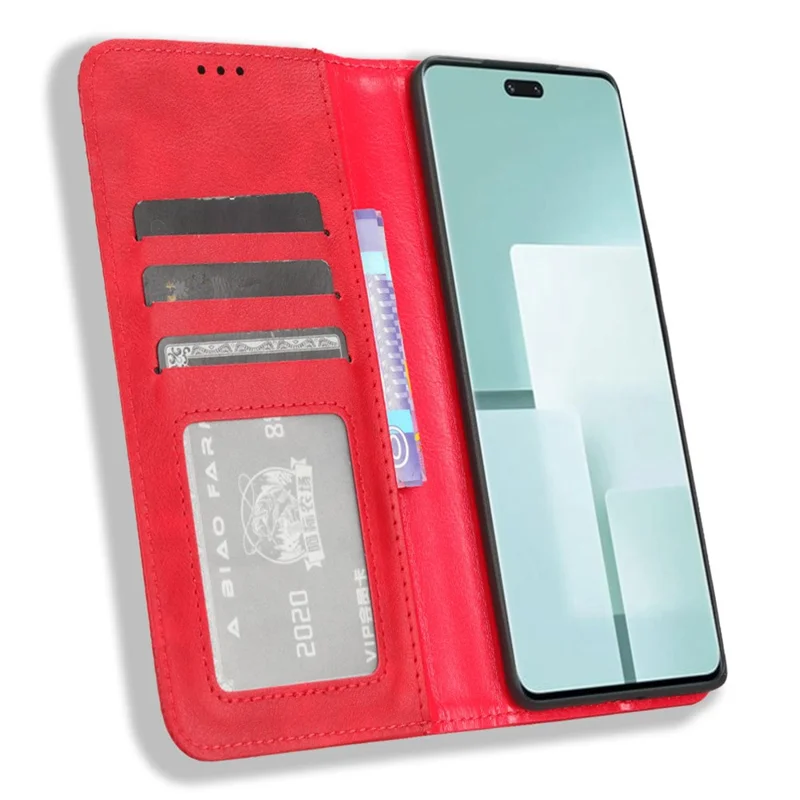Pour Xiaomi Civi 3 5G Retro Phone Case Stand Portefeuille en cuir PU Téléphone Mobile Anti-Rayures Couverture - Rouge