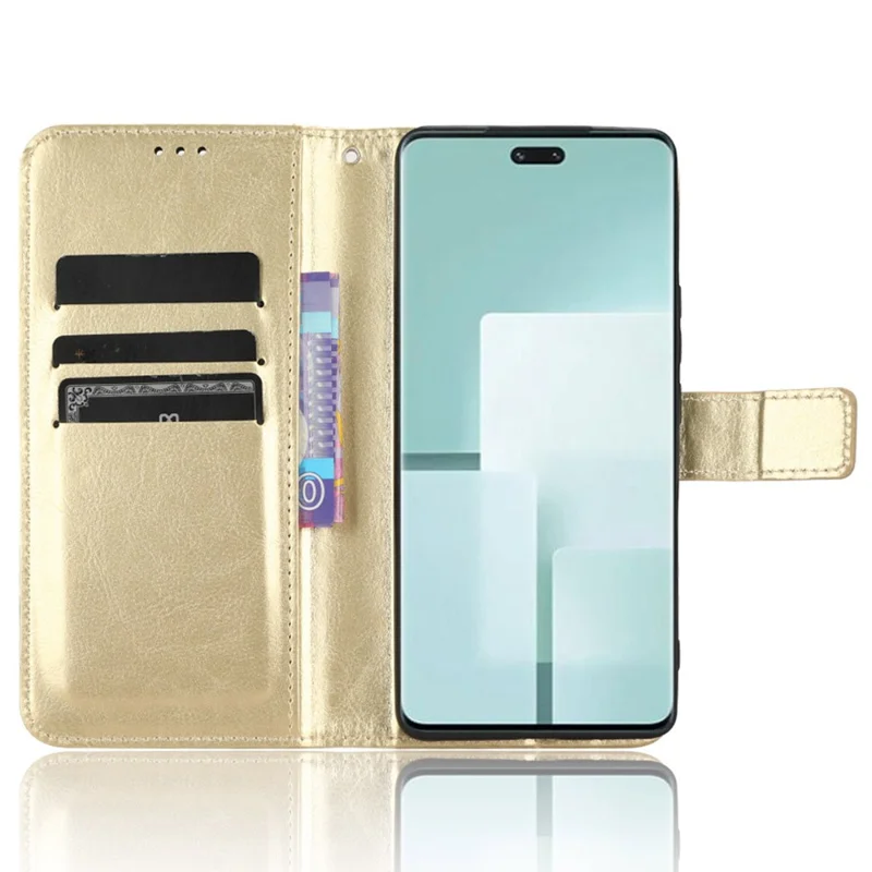 For Xiaomi Civi 3 5G Scratch-proof Crazy Horse Texture PU Leather Stand Phone Case Wallet Shell - Gold