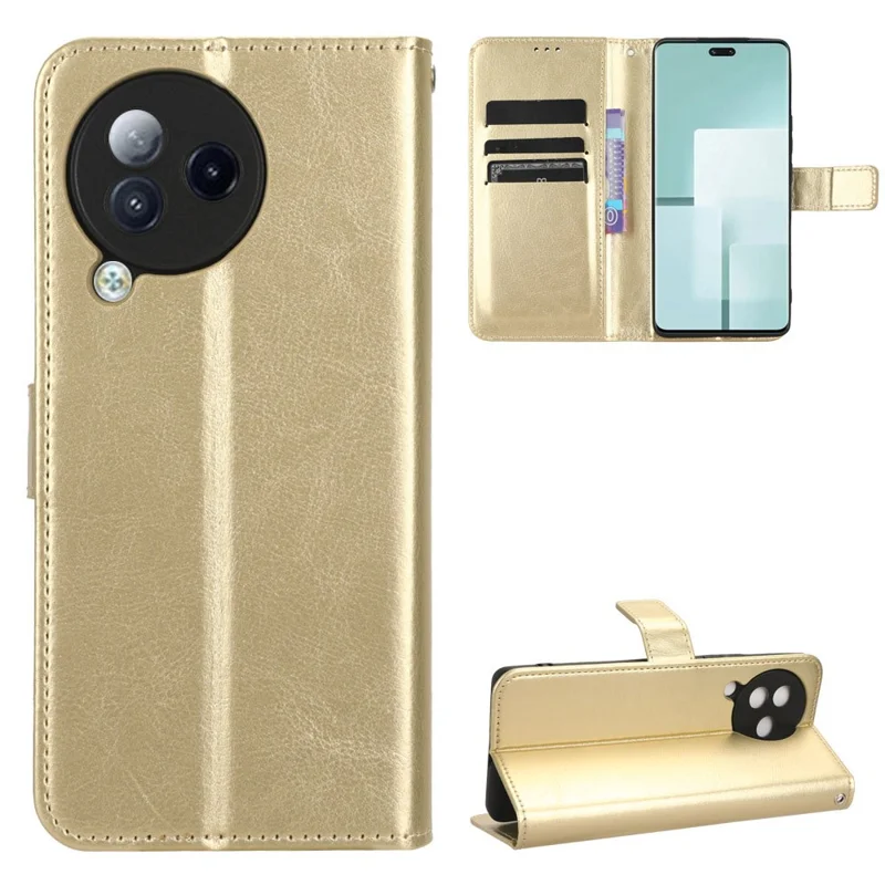 For Xiaomi Civi 3 5G Scratch-proof Crazy Horse Texture PU Leather Stand Phone Case Wallet Shell - Gold