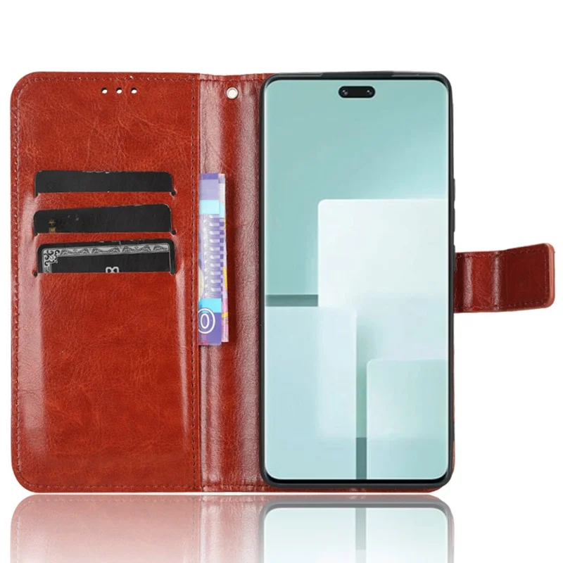 Para Xiaomi Civi 3 5G Funda de teléfono de cuero de caballo loco a prueba de arañazos, con soporte - Marrón