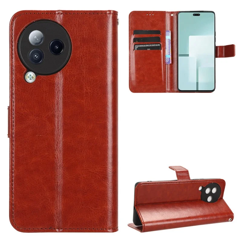 Para Xiaomi Civi 3 5G Funda de teléfono de cuero de caballo loco a prueba de arañazos, con soporte - Marrón