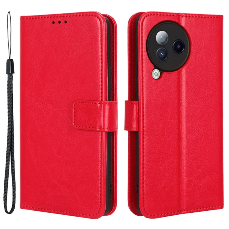 For Xiaomi Civi 3 5G Scratch-proof Crazy Horse Texture PU Leather Stand Phone Case Wallet Shell - Red