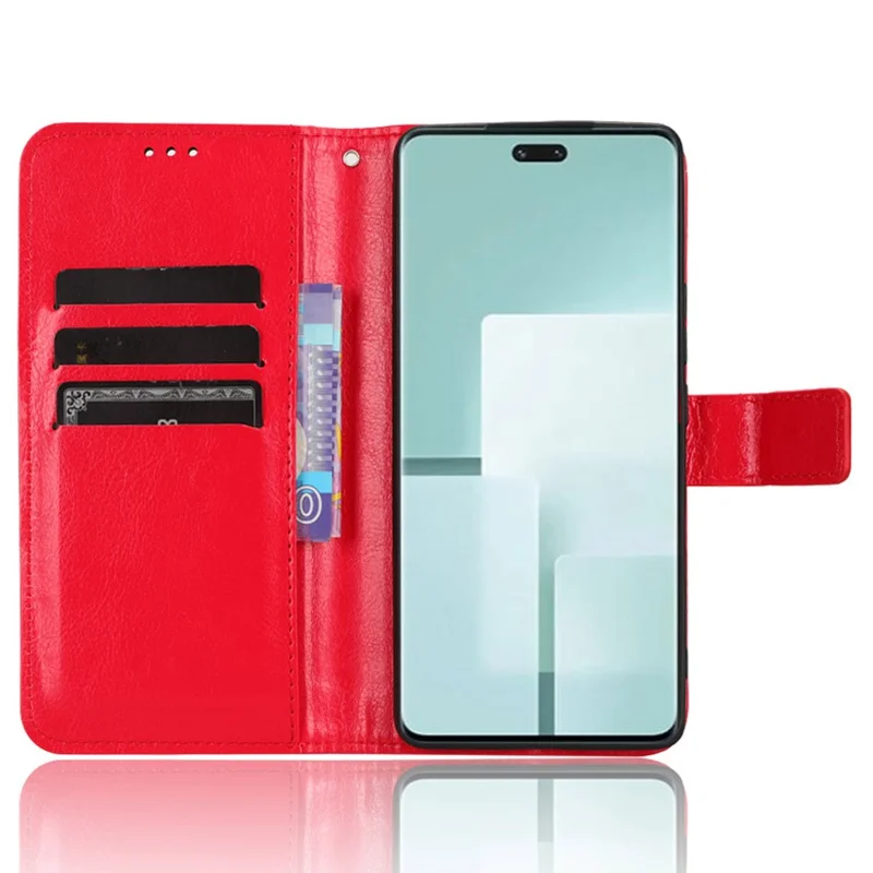 For Xiaomi Civi 3 5G Scratch-proof Crazy Horse Texture PU Leather Stand Phone Case Wallet Shell - Red