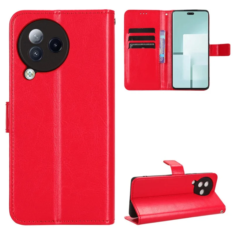 For Xiaomi Civi 3 5G Scratch-proof Crazy Horse Texture PU Leather Stand Phone Case Wallet Shell - Red