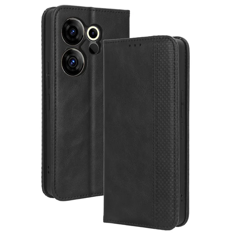 Для TECNO Camon 20 Premier 5G CK9n Anti-Scratch Cover Retro Stand PU Leather Phone Wallet Case - Black