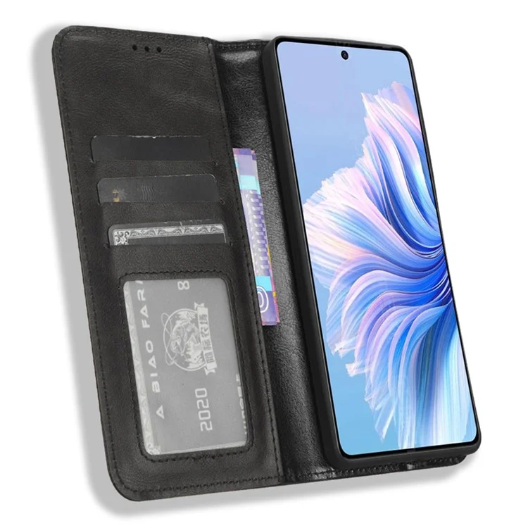 Для TECNO Camon 20 Premier 5G CK9n Anti-Scratch Cover Retro Stand PU Leather Phone Wallet Case - Black