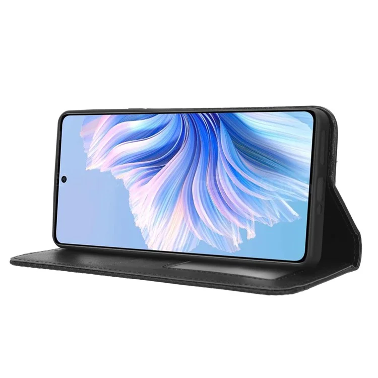 Для TECNO Camon 20 Premier 5G CK9n Anti-Scratch Cover Retro Stand PU Leather Phone Wallet Case - Black