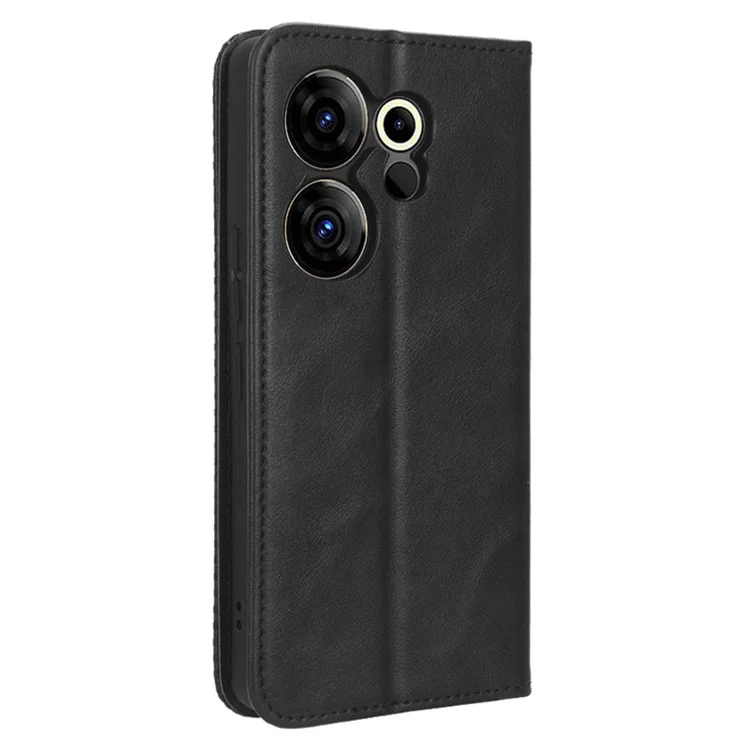 Для TECNO Camon 20 Premier 5G CK9n Anti-Scratch Cover Retro Stand PU Leather Phone Wallet Case - Black