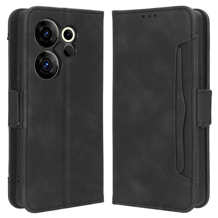 For TECNO Camon 20 Premier 5G CK9n PU Leather Wallet Cover Multiple Card Slots Drop-Proof Stand Phone Case - Black