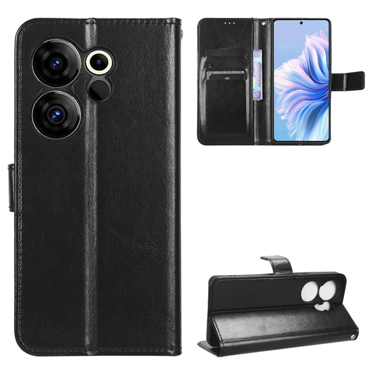 Per TECNO Camon 20 Premier 5G CK9n Custodia per telefono Crazy Horse Texture PU Pelle Stand Portafoglio Shell - Nero