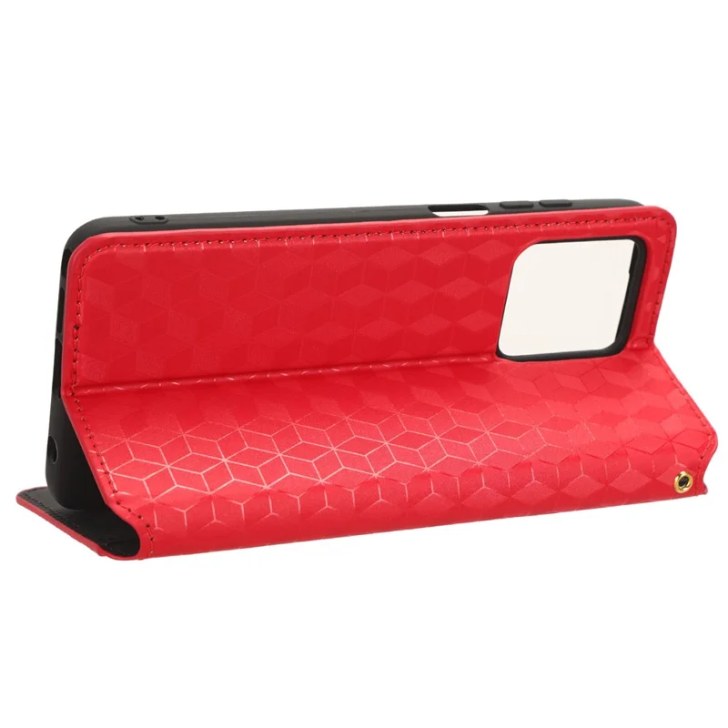 For Motorola Moto G Stylus (2023) Stand Case Rhombus Imprinted Shell PU Leather Phone Cover - Red