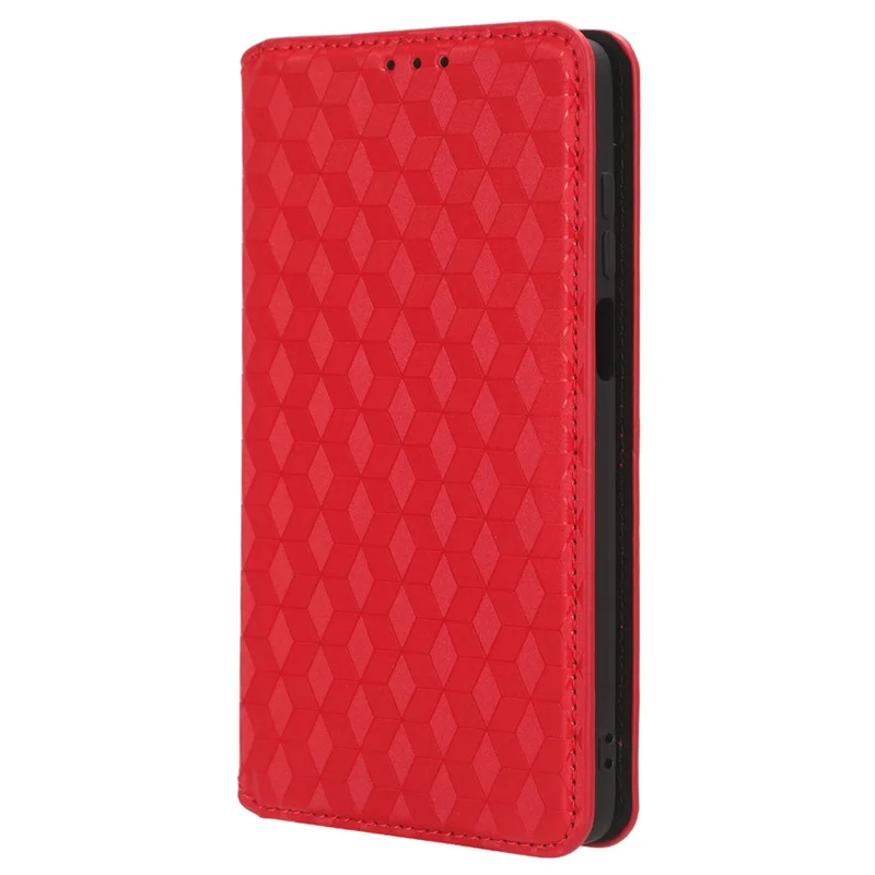 For Motorola Moto G Stylus (2023) Stand Case Rhombus Imprinted Shell PU Leather Phone Cover - Red