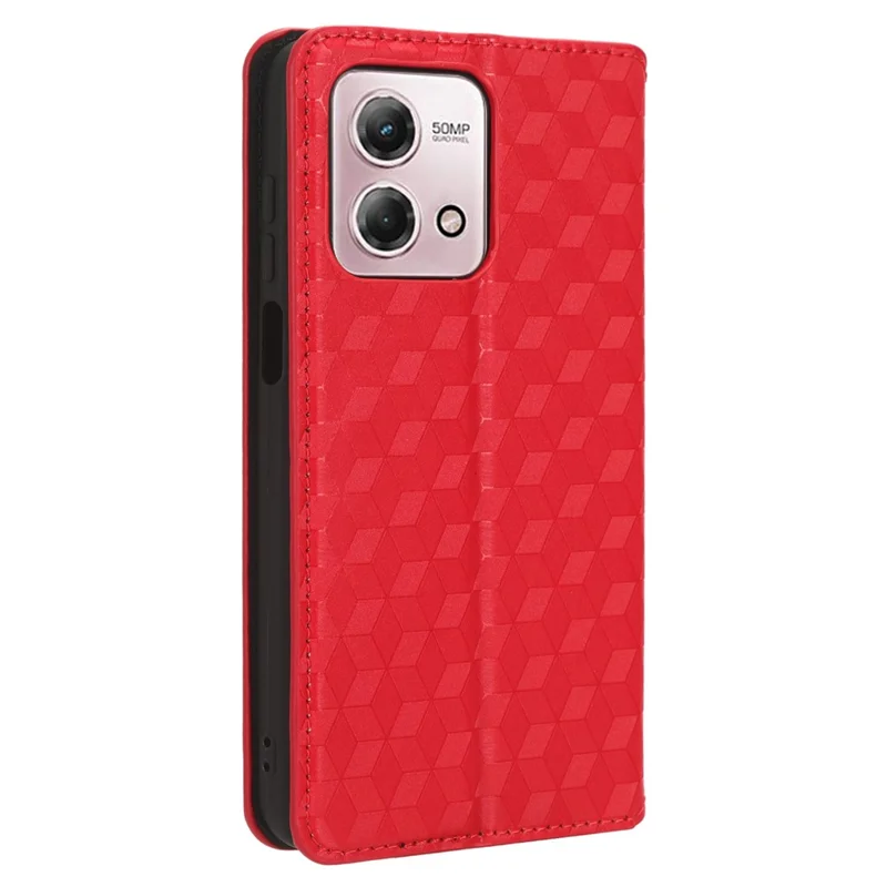 For Motorola Moto G Stylus (2023) Stand Case Rhombus Imprinted Shell PU Leather Phone Cover - Red
