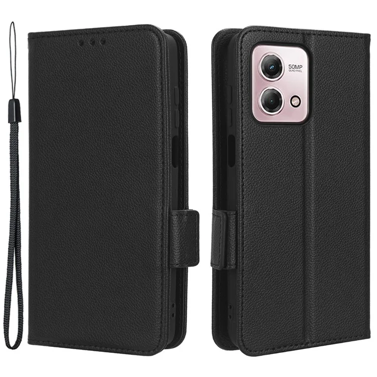 For Motorola Moto G Stylus (2023) Litchi Texture Phone Case Wallet Stand PU Leather Anti-drop Cover - Black
