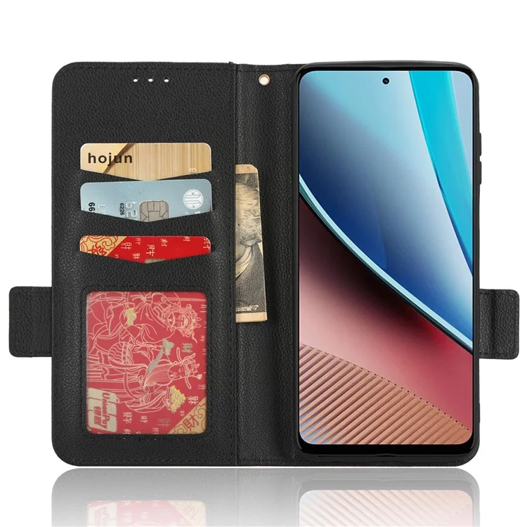 For Motorola Moto G Stylus (2023) Litchi Texture Phone Case Wallet Stand PU Leather Anti-drop Cover - Black