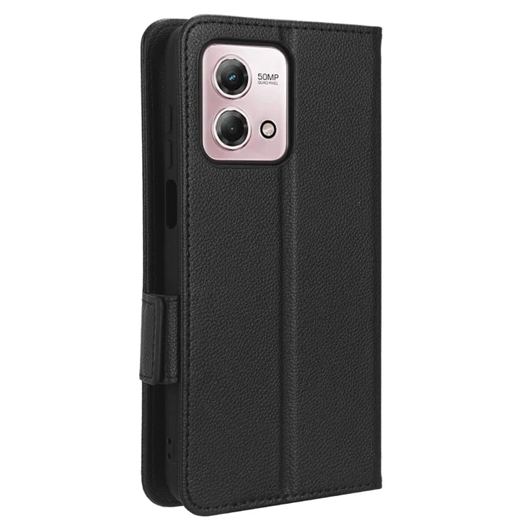 For Motorola Moto G Stylus (2023) Litchi Texture Phone Case Wallet Stand PU Leather Anti-drop Cover - Black