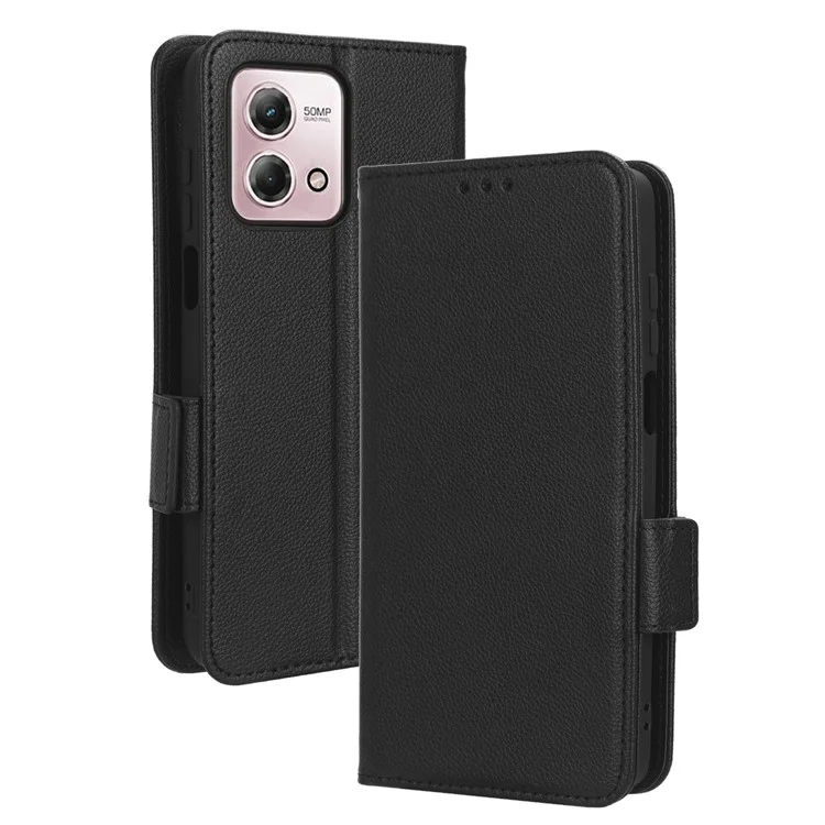 For Motorola Moto G Stylus (2023) Litchi Texture Phone Case Wallet Stand PU Leather Anti-drop Cover - Black