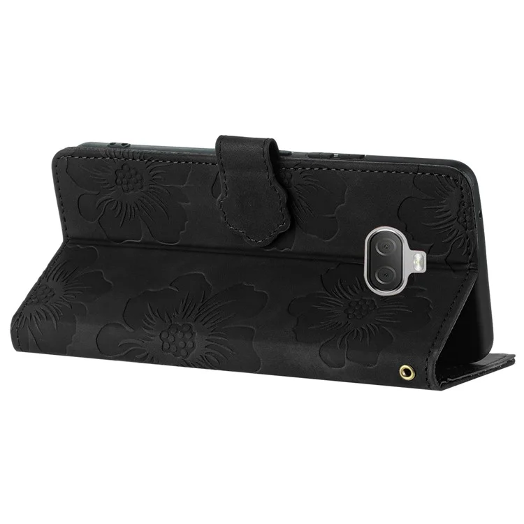 Para Sony Xperia 10 Protectora PU PU Cuero Billetera Flores Impresas - Negro