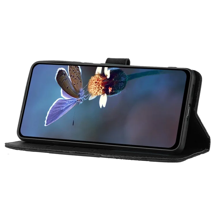 Per Sony Xperia 10 Custodia Protettiva Cover in Pelle PU con Fiori Stampati, Supporto per Telefono - Nero