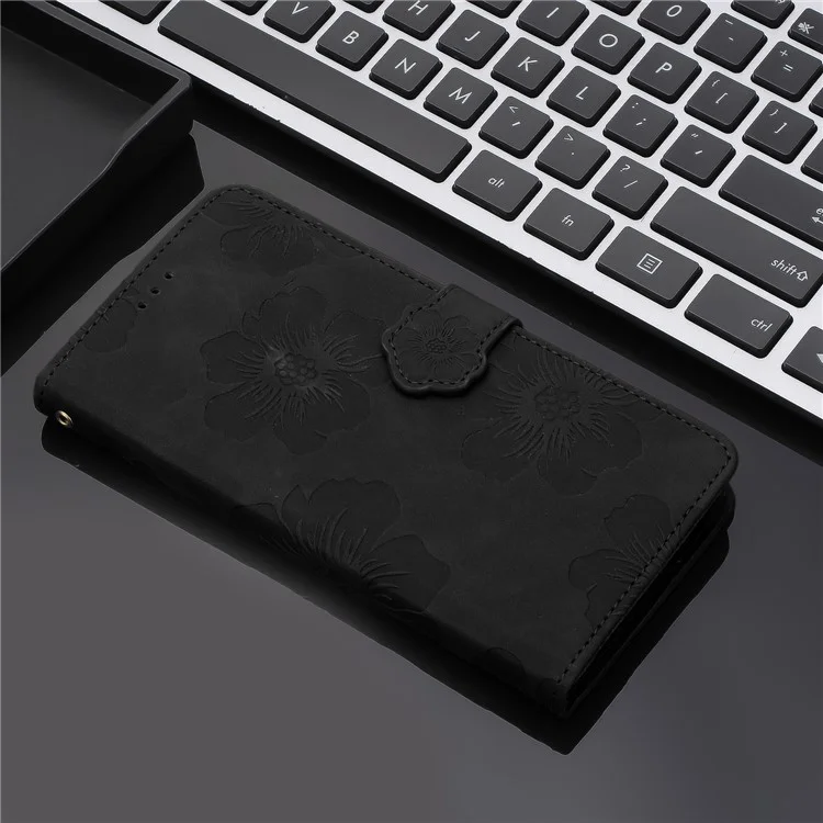 Para Sony Xperia 10 Protectora PU PU Cuero Billetera Flores Impresas - Negro