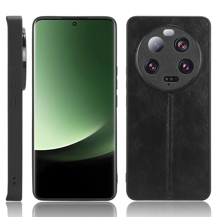 Para la cubierta del teléfono Xiaomi 13 Ultra Cowhide Texture de piel de vaca PU con revestimiento de TPU+PC - Negro