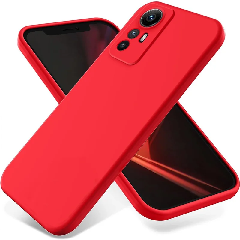 Pour Xiaomi Redmi Note 12S 4G Liquid Silicone Phone Case Soft Lining Anti-scratch Phone Cover with Strap - Red