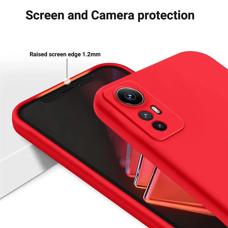 Pour Xiaomi Redmi Note 12S 4G Liquid Silicone Phone Case Soft Lining Anti-scratch Phone Cover with Strap - Red