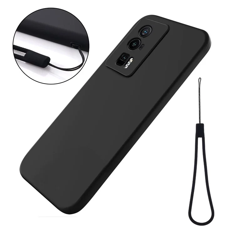 Coque de téléphone pour Xiaomi Poco F5 Pro 5G / Redmi K60 Pro 5G / K60 5G, Doublure souple en silicone liquide Étui de téléphone portable avec sangle - Noir