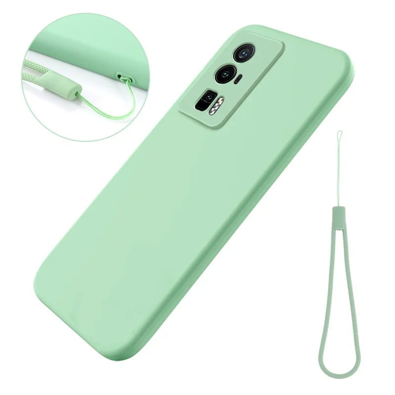 Чехол для телефона для Xiaomi Poco F5 Pro 5G / Redmi K60 Pro 5G / K60 5G, мягкая подкладка из жидкого силикона, чехол для сотового телефона со шнурком - зеленый