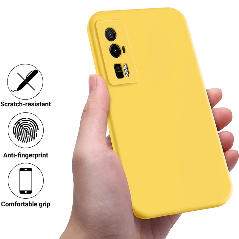 Coque de téléphone pour Xiaomi Poco F5 Pro 5G / Redmi K60 Pro 5G / K60 5G, boîtier de téléphone portable en silicone liquide avec doublure douce et sangle - Jaune