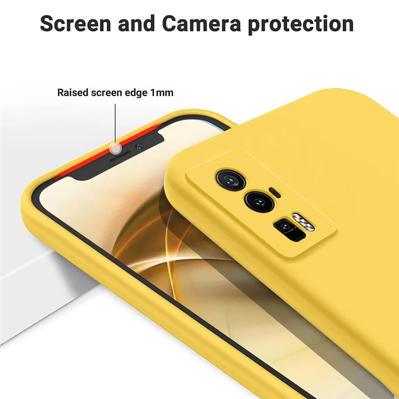 Coque de téléphone pour Xiaomi Poco F5 Pro 5G / Redmi K60 Pro 5G / K60 5G, boîtier de téléphone portable en silicone liquide avec doublure douce et sangle - Jaune