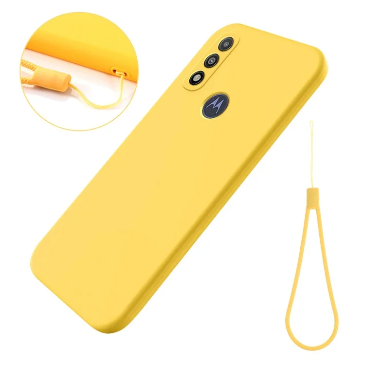 Cell Phone Case for Motorola G Pure , Liquid Silicone+Soft Lining Mobile Phone Cover with Strap - Yellow