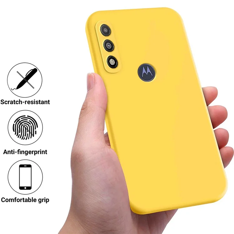 Cell Phone Case for Motorola G Pure , Liquid Silicone+Soft Lining Mobile Phone Cover with Strap - Yellow