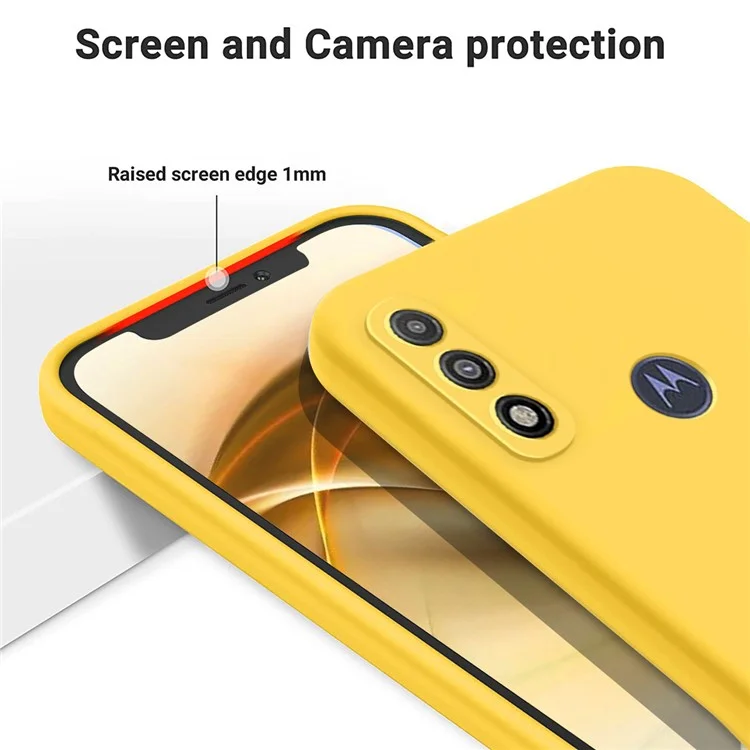 Cell Phone Case for Motorola G Pure , Liquid Silicone+Soft Lining Mobile Phone Cover with Strap - Yellow
