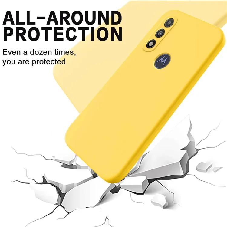 Cell Phone Case for Motorola G Pure , Liquid Silicone+Soft Lining Mobile Phone Cover with Strap - Yellow