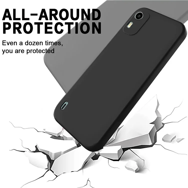 Liquid Silicone Phone Case for Nokia C12 Plus / C12 Pro / C12 4G , Soft Lining Shockproof Phone Cover with Strap - Black