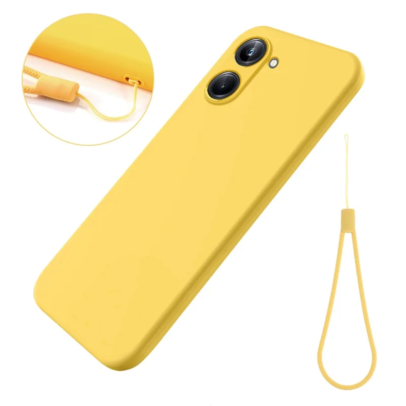 For Realme 10 Pro 5G Soft Lining Liquid Silicone Phone Case Anti-Scratch Cell Phone Cover with Strap - Yellow