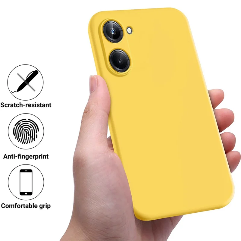 For Realme 10 Pro 5G Soft Lining Liquid Silicone Phone Case Anti-Scratch Cell Phone Cover with Strap - Yellow