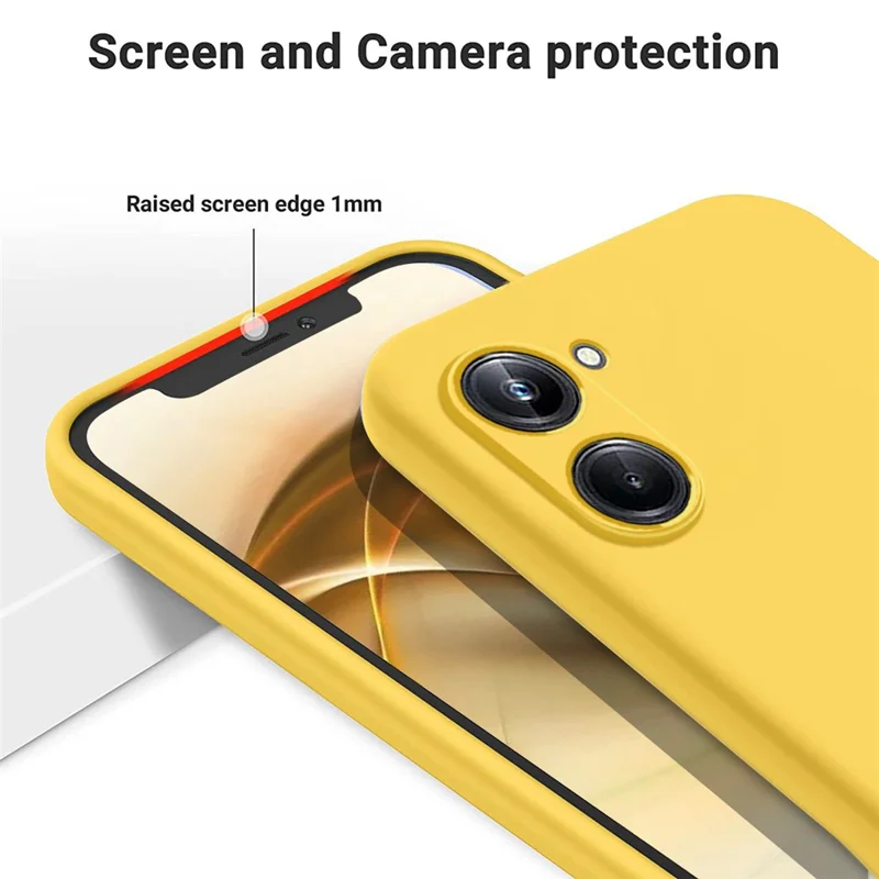 For Realme 10 Pro 5G Soft Lining Liquid Silicone Phone Case Anti-Scratch Cell Phone Cover with Strap - Yellow