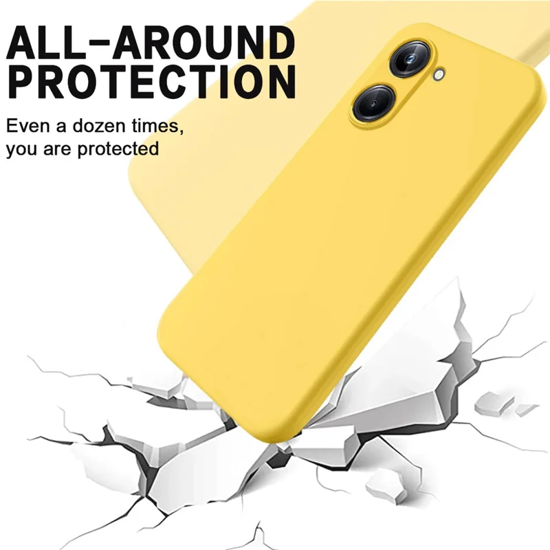 For Realme 10 Pro 5G Soft Lining Liquid Silicone Phone Case Anti-Scratch Cell Phone Cover with Strap - Yellow