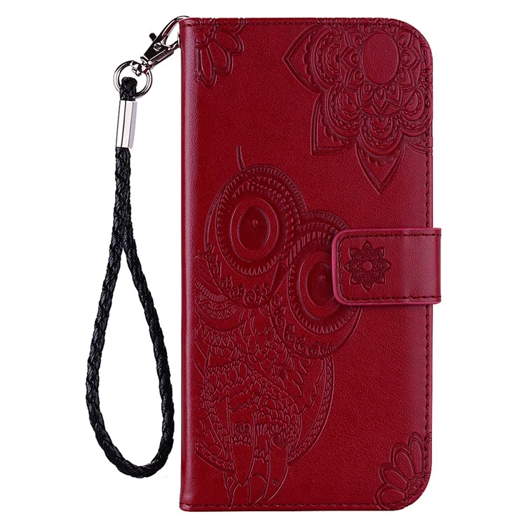 For Google Pixel 8 Mobile Phone Case TPU+PU Leather Stand Flip Imprinted Owl Flower Wallet Cover - Red