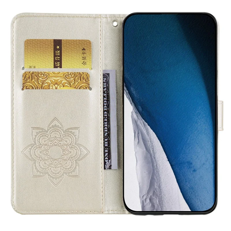 For Google Pixel 8 Mobile Phone Case TPU+PU Leather Stand Flip Imprinted Owl Flower Wallet Cover - Gold