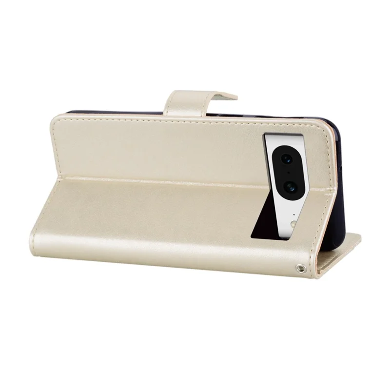 For Google Pixel 8 Mobile Phone Case TPU+PU Leather Stand Flip Imprinted Owl Flower Wallet Cover - Gold