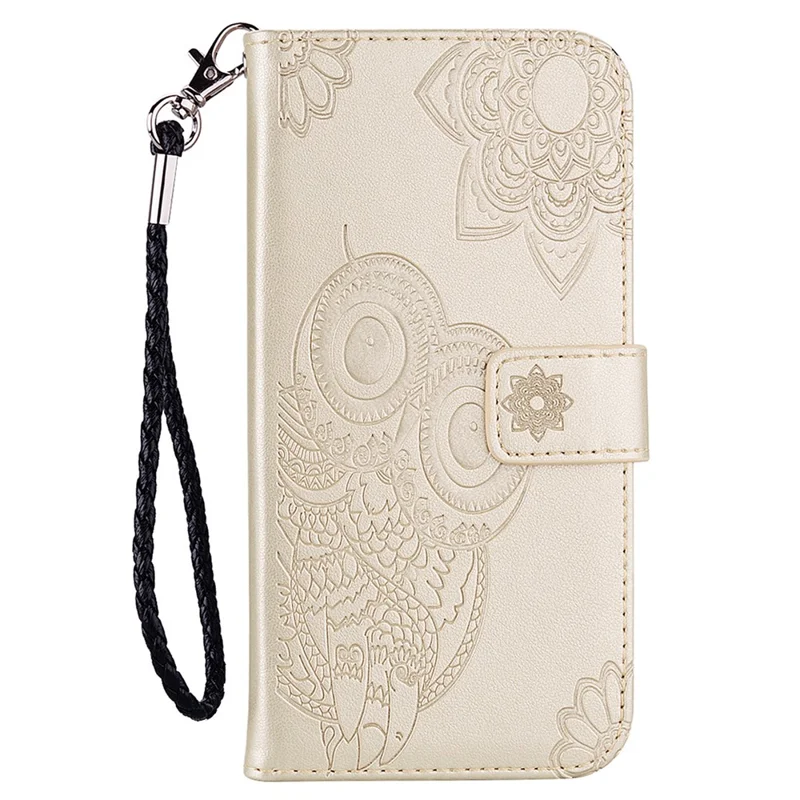 For Google Pixel 8 Mobile Phone Case TPU+PU Leather Stand Flip Imprinted Owl Flower Wallet Cover - Gold